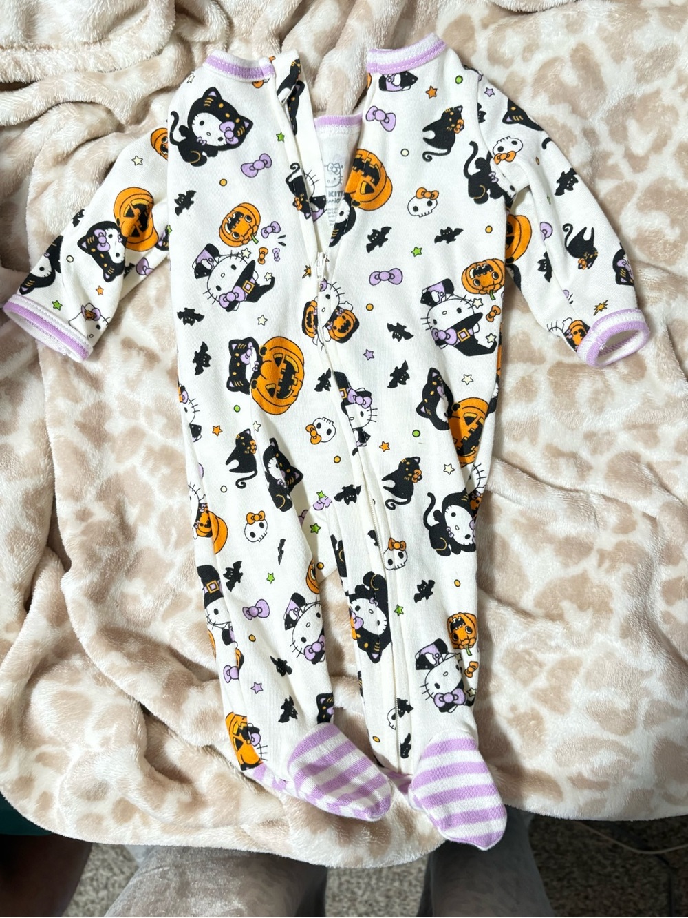 Hello Kitty White Halloween Print Footed One-Piece